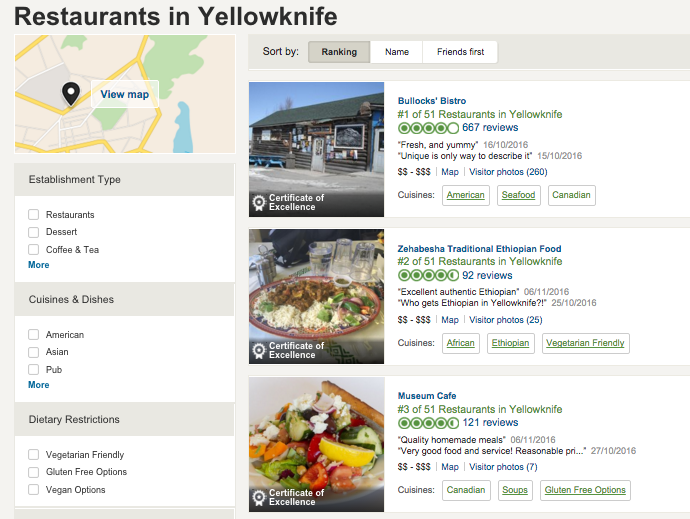 Websites like Trip Advisor enable you to see reviews from friends  as well as by rating